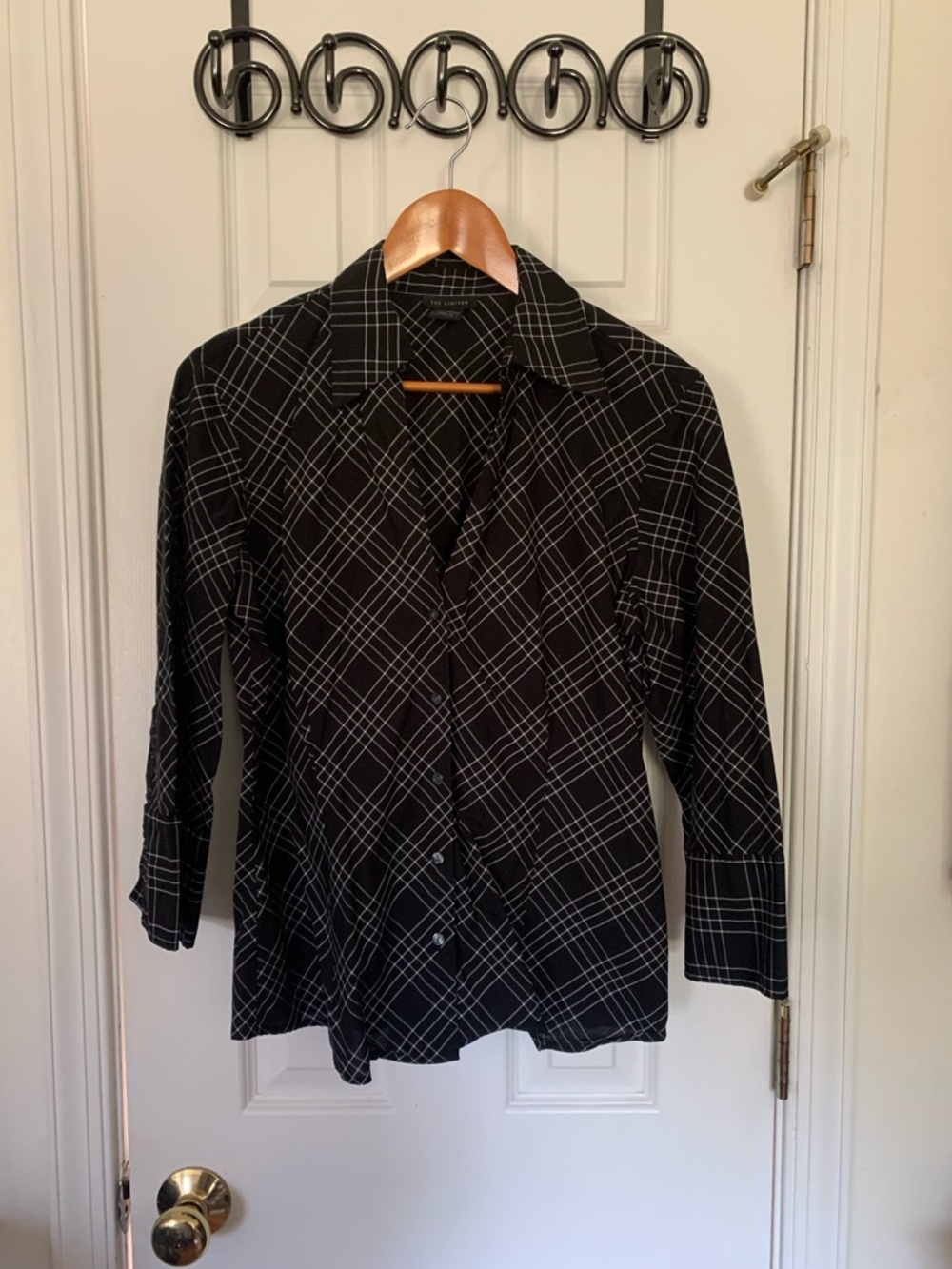 Y2K The Limited Black Windowpane Button Down Blouse